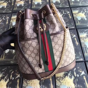 Gucci/古奇美国官网女包新款金属虎头Rajah中号PVC水桶包553961-古驰