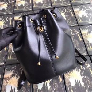 Gucci/古奇官网女包新款全皮GG抽绳斜跨单肩中号水桶包550189-古驰