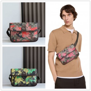 gucci官方旗舰店古驰 752597 Ophidia绿色印花GG小号腰包胸包