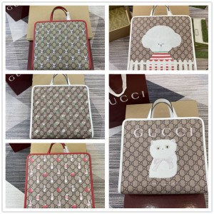 gucci欧洲官网古驰 605614 儿童小猫印花GG托特包