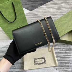 gucci包多少钱古驰 772643 饰手写体标识链带钱包链条包