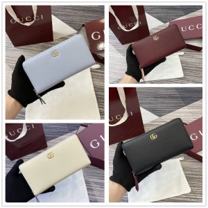 古驰旗舰店GUCCI 456117 GG Marmont系列双色全拉链式钱包