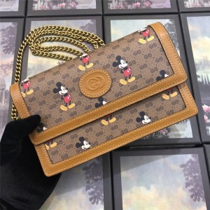 古琦gucci官网古驰古奇Disney x Gucci联名款米奇印花WOC翻盖链条包602531