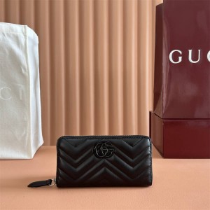 gucci批发古驰 443123 GG Marmont系列全拉链式钱包（枪色）