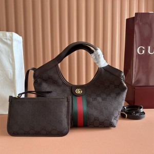 gucci美国官网古驰 860845 Giglio系列小号托特包（深棕色）