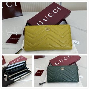 gucci批发古驰 837758 GG Marmont系列长款拉链钱包（深绿色）