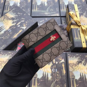 GUCCI古驰官网旗舰店古奇男士短款蜜蜂GG Supreme两折钱包408827