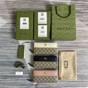 gucci欧洲官网古驰古奇新款帆布拼皮女士长款拉链钱包456117