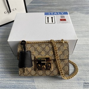 GUCCI古驰409487 印花蜜蜂Padlock系列链条包