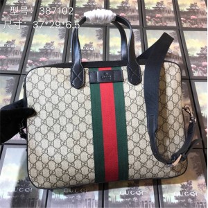 Gucci/古奇官网中文版男包经典款帆布条纹手提单肩公文包387102