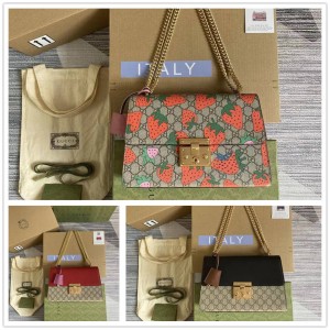 GUCCI古驰女包409486 草莓印花 Padlock GG中号链条包