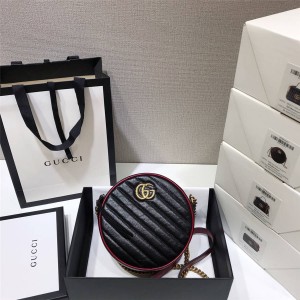 Gucci/古奇官网价格女包新款GG Marmont 系列圆形迷你肩背包550154