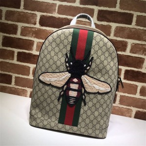 Gucci/古奇官网中文官方网男士双肩包PVC帆布刺绣蜜蜂背包书包442892