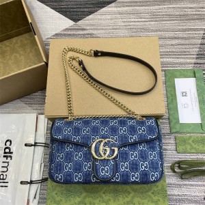 古驰中国官网GUCCI 443497牛仔布GG Marmont系列链条包