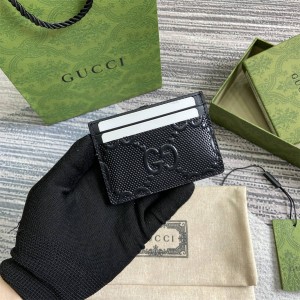 古驰官网中文官网GUCCI 625564 GG印花压纹卡片夹卡包（黑色）