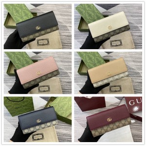 gucci中文官网古驰 456116 GG Marmont系列双色长款钱包