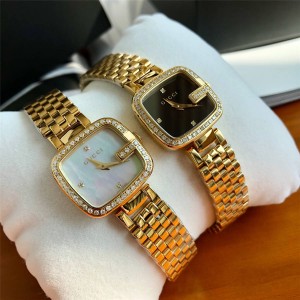 GUCCI上海古奇专卖店女士手表镶嵌钻石方形表盘钢带古驰石英腕表