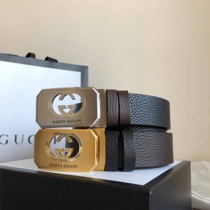 全球十大奢侈品Gucci古驰男士商务皮带精钢镂空金属夹扣3.5CM腰带