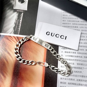 GUCCI官网古驰奢侈品打折网站肖战同款Ghost纯银链式手镯手链455321