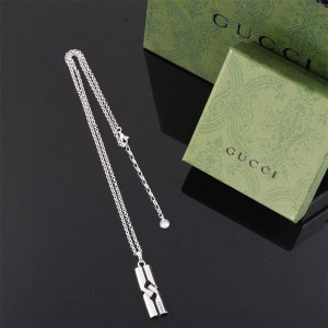 GUCCI古驰313466 情侣双G结缘吊坠银项链